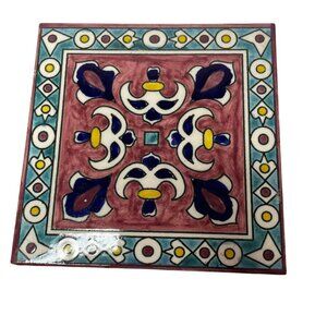 Euro Ceramic Art Tile Trivet Square 5.75” Hand Painted